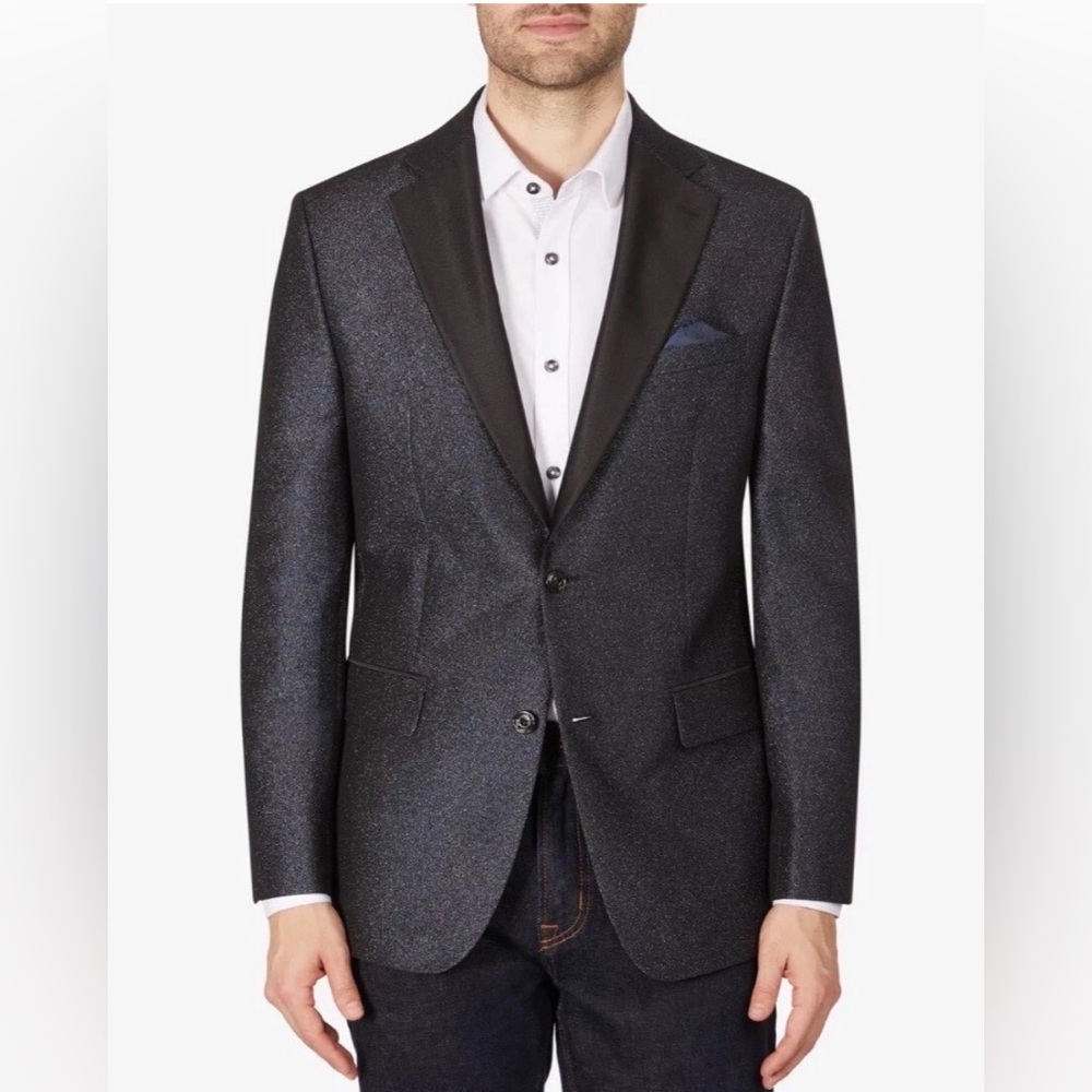 TALLIA Navy Glitter Slim Fit Dinner Jacket, Sport Coat, 44R